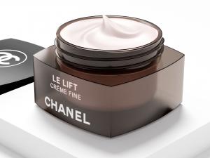 Modelado 3D y render fotorrealista de un tarro de crema en vidrio.