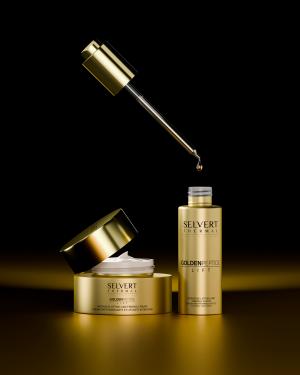 Bodegon publicitario de cosmetica modelado en 3D fotorrealista